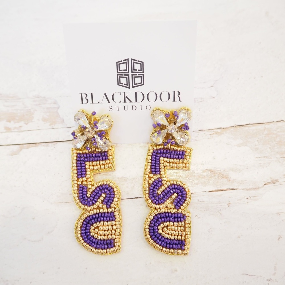 Beaded Louisiana State University Tigers Earrings Game Day LSU Tigers Collegiate